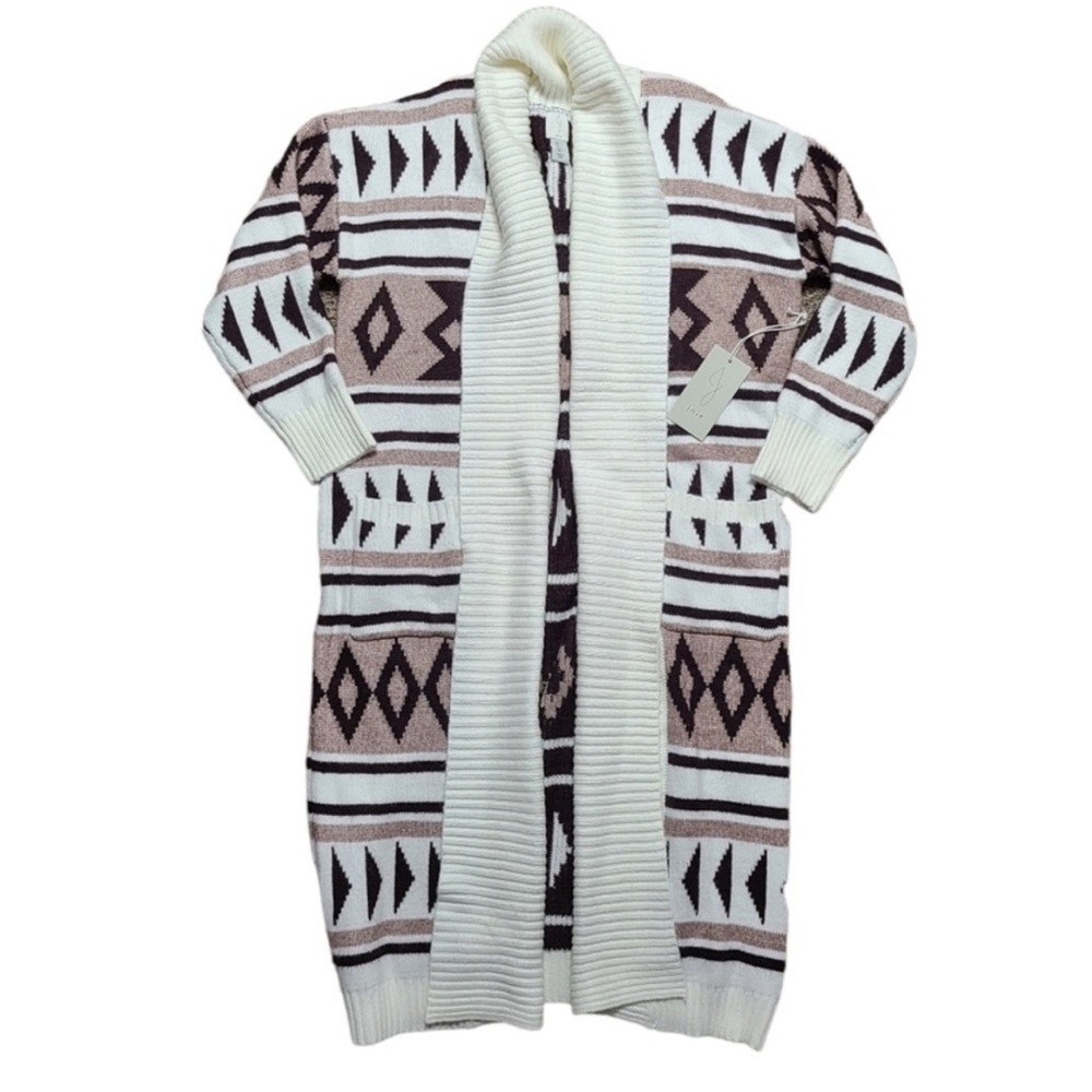 JOIE Aztec Tan Brown Long Sleeve Open Front Duster Sweater Cardigan Small